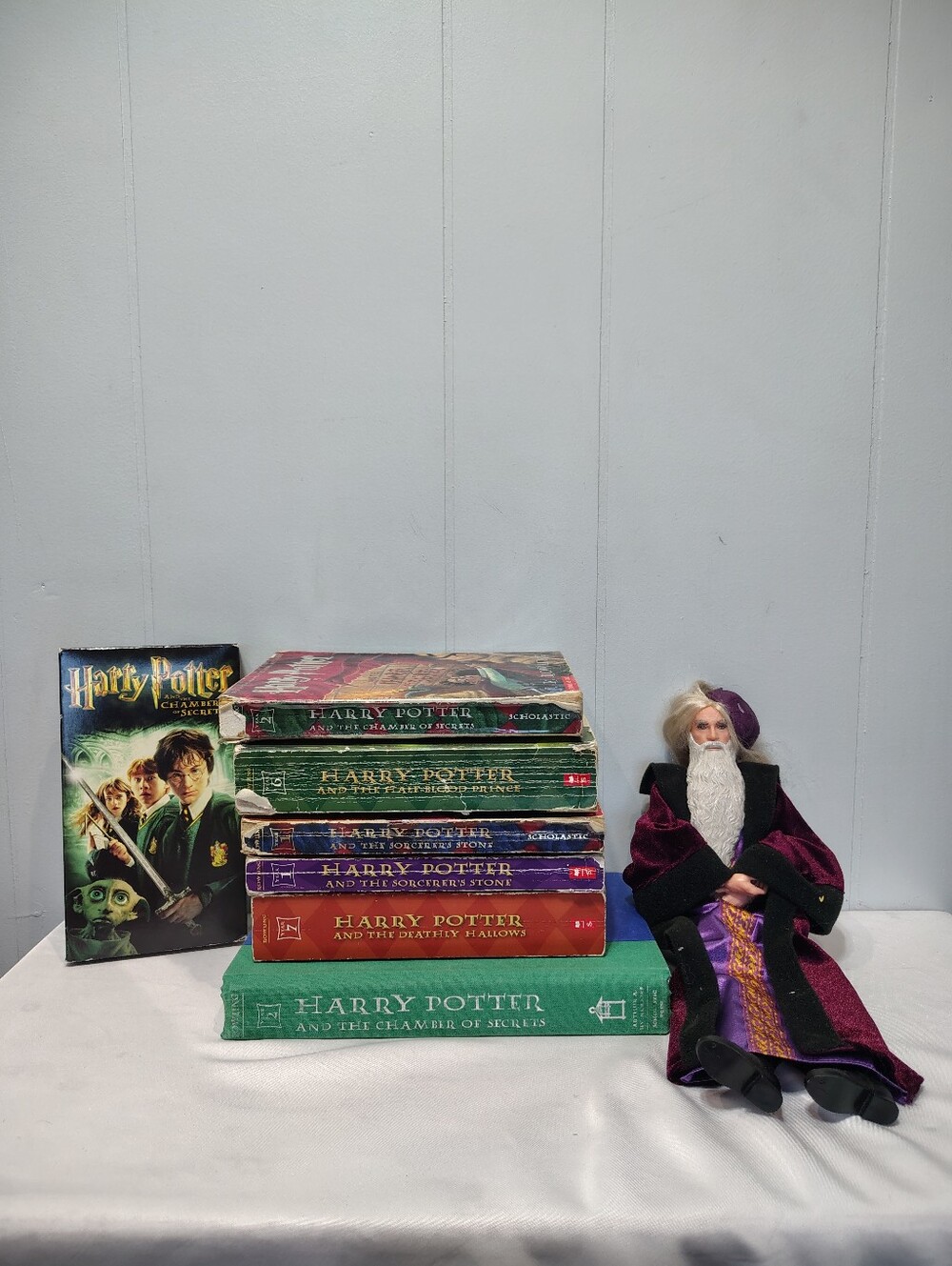 Harry Potter Lot Dumbledore Doll Chamber of Secrets VHS & 6 Book Bundle